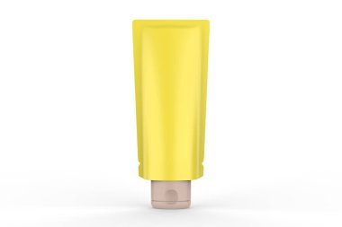 Kozmetik ürünleri için beyaz arka planda izole edilmiş boş plastik tüp modeli. Tasarım, reklam, tanıtım vesaire için kullanılabilir. 3d illüstrasyon