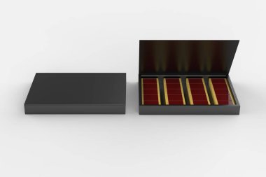 Beyaz arka planda izole edilmiş bir kutu çikolata şekeri. 3d illüstrasyon