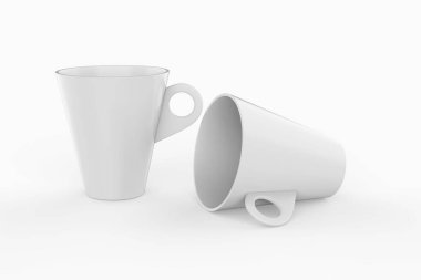 Beyaz arka planda izole edilmiş iki Metalik Kupa. 3d illüstrasyon