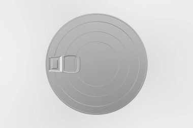 Metal teneke kutu. Konserve yiyecekler maketi, halka çekmesiyle kapatılmış alüminyum çelik paket, gerçekçi gümüş boş izole ambalaj şablonu. 3d illüstrasyon