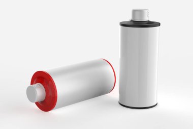 Zeytinyağı kutusu modeli beyaz arka planda izole edildi. 3d illüstrasyon