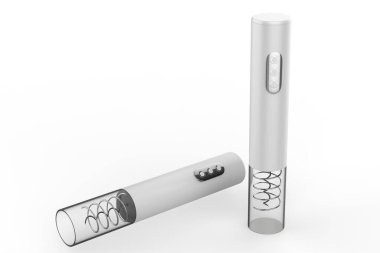 Alüminyum alüminyum alaşımlı şarap şişesi açacağı folyo kesici ile hazırlanmış elektrikli şarap tirbuşonu. 3d illüstrasyon