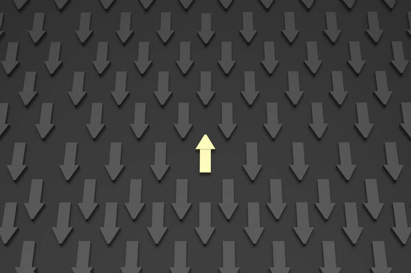 Один не такой, как другой, напротив, наоборот, быть против тенденции и быть нонконформистом. 3d иллюстрация