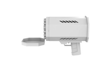 Baloncuk Silahı Beyaz Arkaplanda izole edildi. Çocuk oyuncakları, köpük makinesi. 3d illüstrasyon