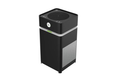 Beyaz arka planda izole edilmiş ince toz PM2.5 'u temizlemek için filtreli hava temizleyicisi. 3d illüstrasyon