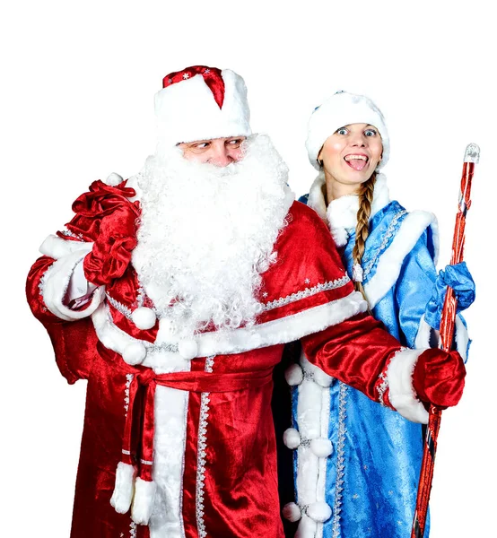 Happy New Year Merry Christmas Funny Snow Maiden Santa Claus — Stock Photo, Image