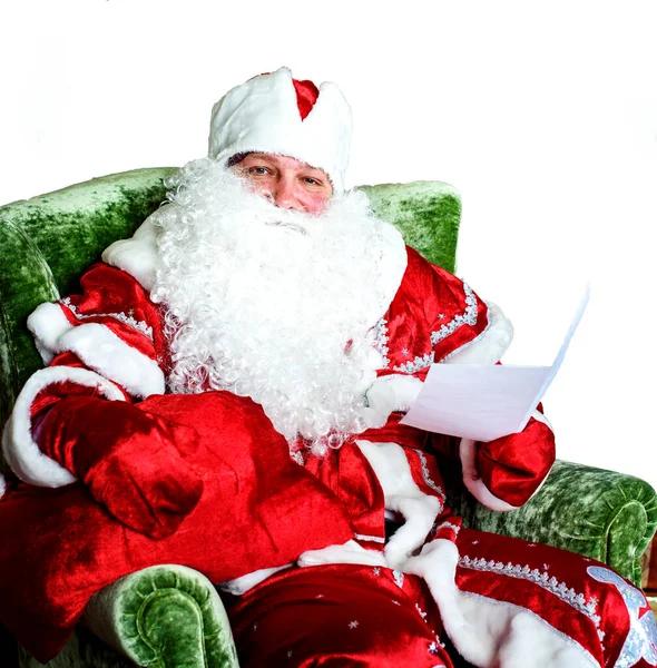 Ritratto Babbo Natale Che Legge Lettere Natale — Foto Stock