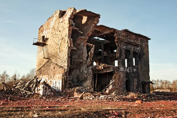 Paisaje Edificios Ruinas Atardecer Imagen Decrepitud Desastre Natural — Foto de Stock