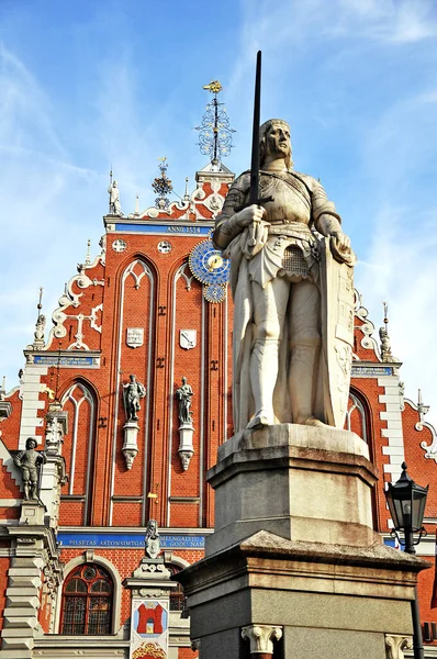 Roland Standbeeld Het Stadhuis Plein Riga — Stockfoto