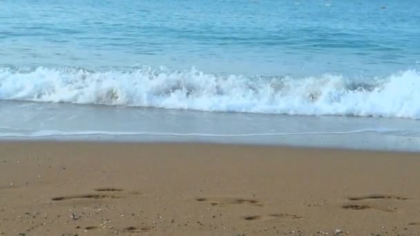 Surto Suave Onda Mar Costa Turca Praia Areia — Vídeo de Stock