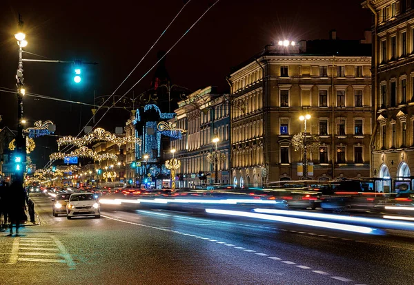 San Petersburgo Nevsky Prospekt Víspera Año Nuevo Viajes Rusia —  Fotos de Stock