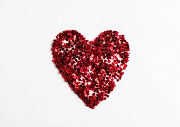 Greeting Card Heart Made Red Confetti White Background — Stock Photo, Image