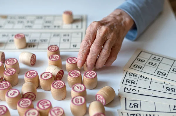 Jeu Société Lotto Family Jouer Maison Par Une Journée Froide — Photo