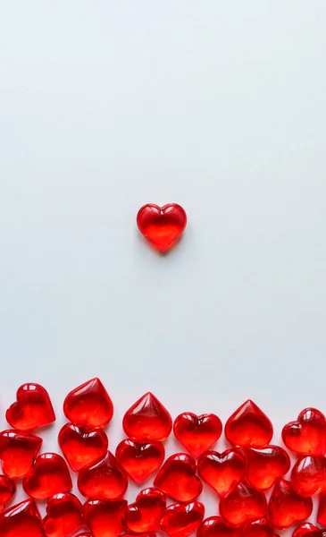 Festlig Bakgrund Massor Röda Hjärtan Vit Bakgrund Utrymme För Texten — Stockfoto