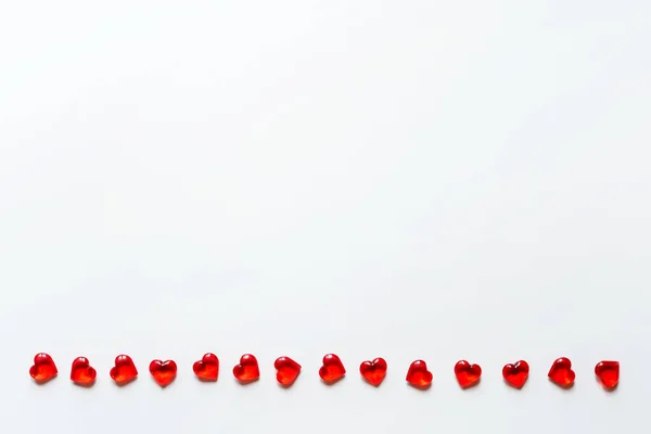 White Background Red Glass Hearts Space Text — Stock Photo, Image