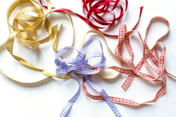 Collection Different Gift Ribbons White Background — Stock Photo, Image