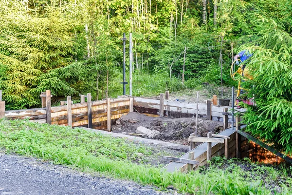 Wooden Formwork Ready Pouring Concrete Construction New Site House — Stock Photo, Image