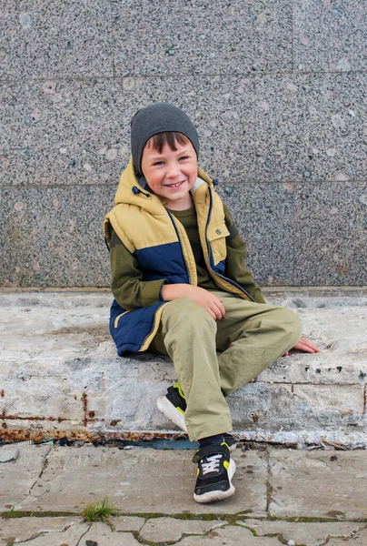 Sad Bored Boy Years Old City Park — Stock Photo, Image