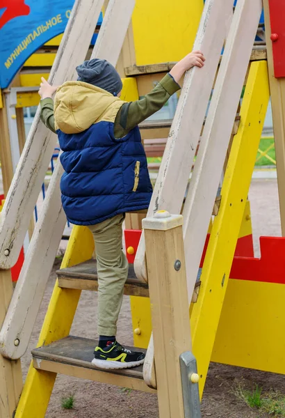 Image Joyful Child Five Years Old Having Fun Outdoor Playground — Stock Photo, Image
