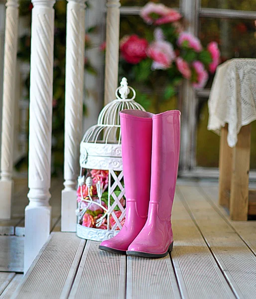 Růžové gumové boty — Stock fotografie