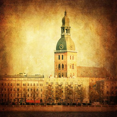 vintage tarzı şehrin Riga, Letonya boyama