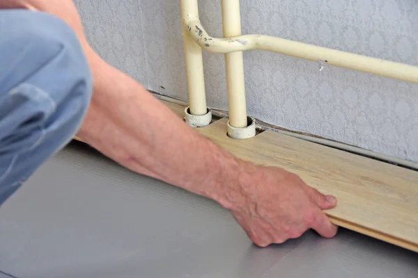 Laminate flooring installation — Stock Photo, Image