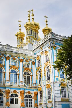 catherine Sarayı Kilisesi'nin gökyüzü arka plan üzerinde altın cupolas