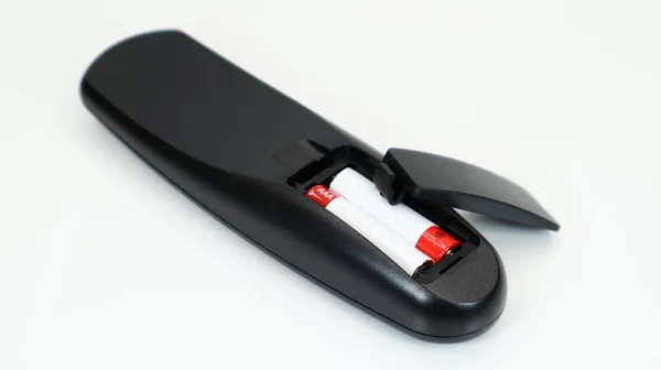Zwarte Afstandsbediening Met Aaa Alkaline Batterijen Rood Wit Een Witte — Stockfoto