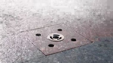 Meydanda bir yaya çeşmesi deresi, yakın plan. Şehir merkezinde yere gömülü bir gayzer başlığından sokaktaki bir çeşmeden su fışkırıyor.