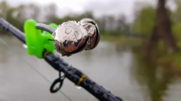 Silver Fishing Bells Worn Fishing Rod While Fishing Bite Call — Stock Photo, Image