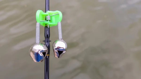 Silver Fishing Bells Worn Fishing Rod While Fishing Bite Call — Stock Photo, Image