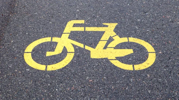 Fahrradsymbol Das Einen Fahrradweg Darstellt Gelb Lackiertes Schild Für Fahrräder — Stockfoto