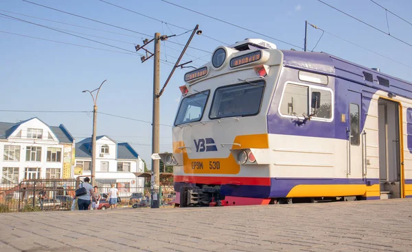 Elektrická Jednotka Stanici Pasažérský Vlak Kyjevský Městský Vlak Druh Veřejné — Stock fotografie