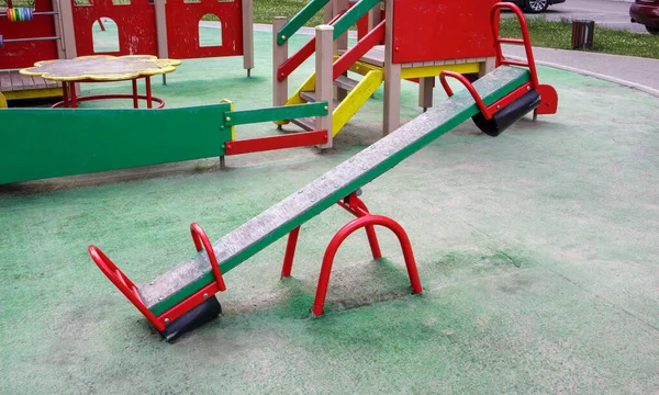 Geschlossener Moderner Spielplatz Sicherheits Und Schutzmaßnahmen Gegen Covid Stadtpark Der — Stockfoto