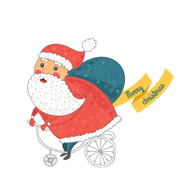 Christmas card with santa on bike — Stock Vector