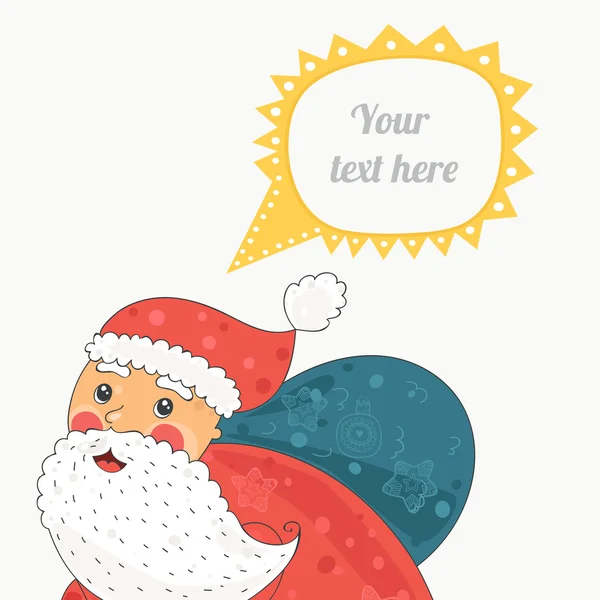 Biglietto natalizio con Babbo Natale in bicicletta e bolla vocale — Vettoriale Stock