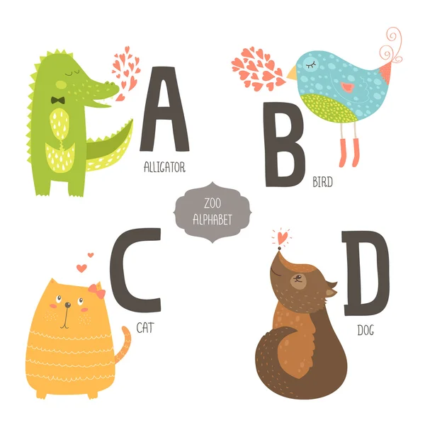 Tatlı vektör Hayvanat Bahçesi alfabesi — Stok Vektör