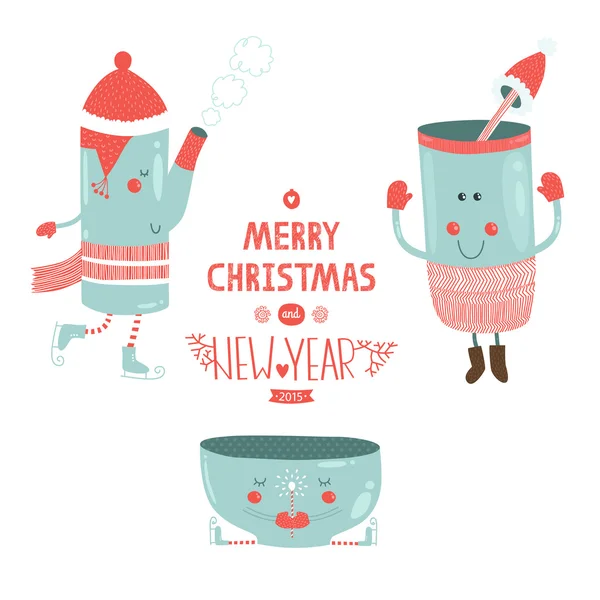 Fond de Noël vectoriel avec des tasses — Image vectorielle