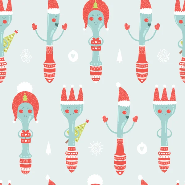 Vector christmas background with spoon, plug, knife — Stock Vector