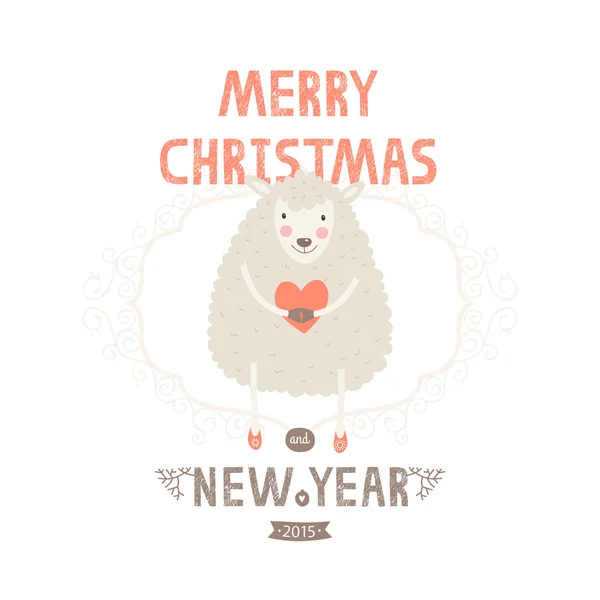 かわいい羊のベクトル クリスマス グリーティング カード — ストックベクタ