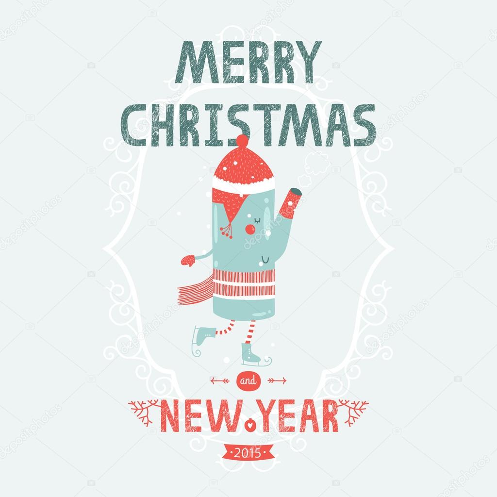 Christmas vector card with cute makers skating
