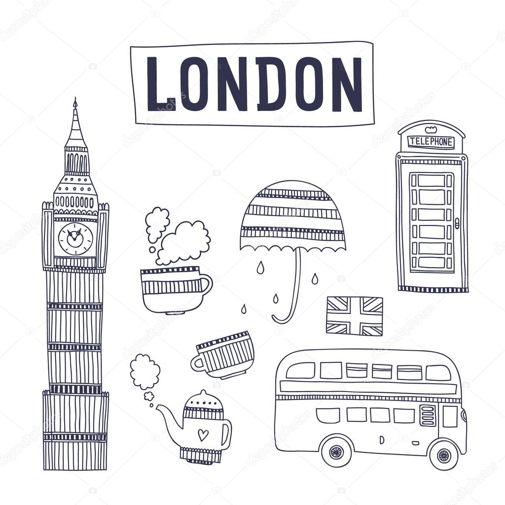 Vector London tourism attractions and symbols