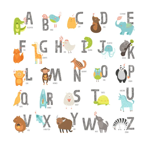Schattig vector dierentuin alfabet — Stockvector