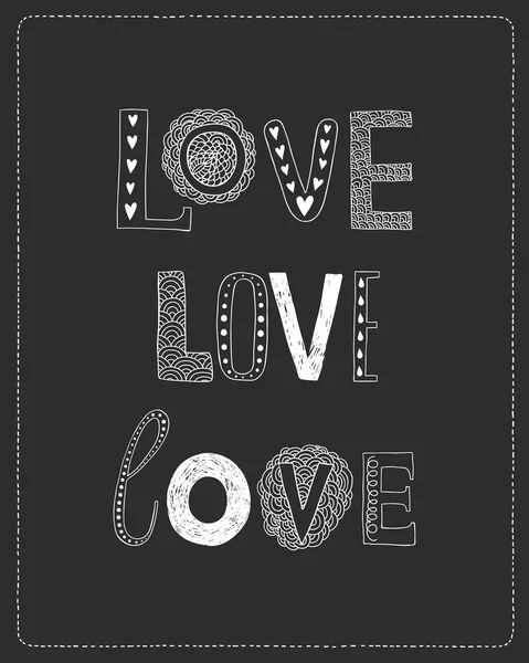 Carte de vœux Love avec lettres dessinées à la main — Image vectorielle