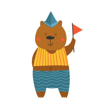 Şirin denizci ayı bayrak ile