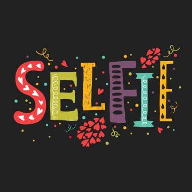 Selfie dekoratif elemanları ile yazı vektör