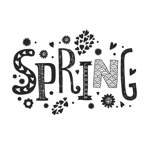 Literowanie wiosna z elementów dekoracyjnych kwiatów — Wektor stockowy