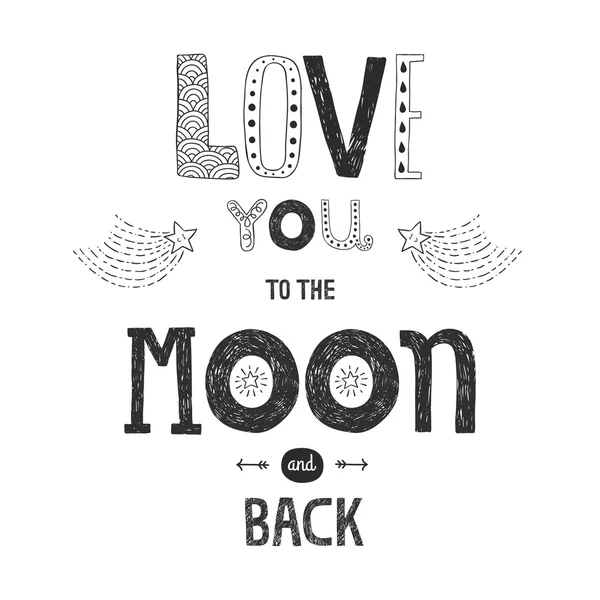 Letras vectoriales Te amo a la luna yhe y la espalda — Vector de stock