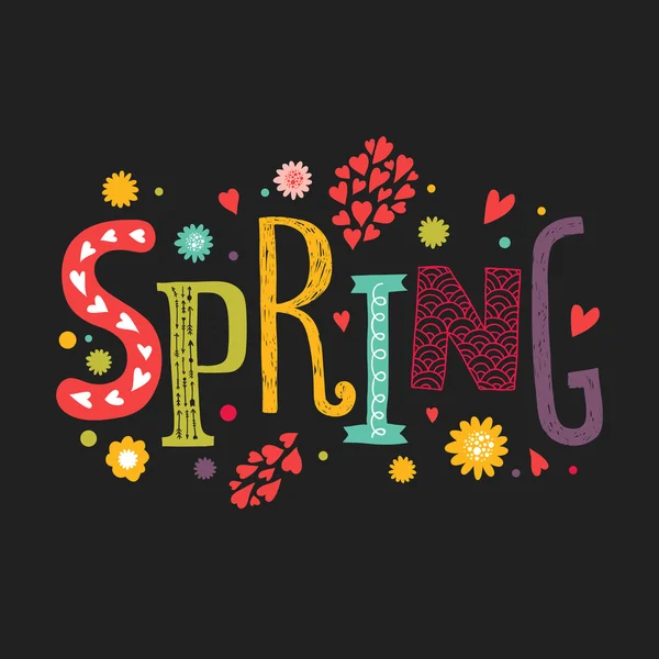 Bahar dekoratif çiçek öğeleri ile yazı vektör — Stok Vektör