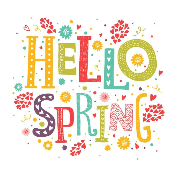Vector lettering Hello spring with decorative flower element — Stock Vector